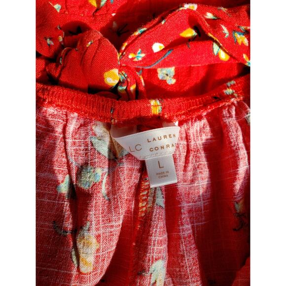 LC Lauren Conrad Ruffle Sleeve Linen Blend Fit & Flare Dress Red Size Large - Picture 7 of 8